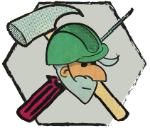 Cartoon image of Dave in construction hat.