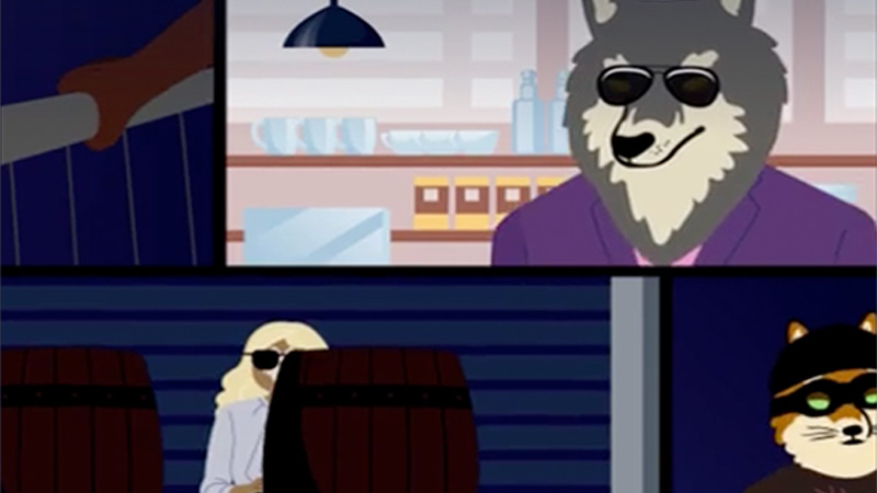 Animated animals conducting a heist.
